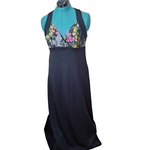 Vintage 70s Black Dayglo Floral Maxi Hostess Dress Sheer Jacket Women Size M/L - Picture 5 of 12